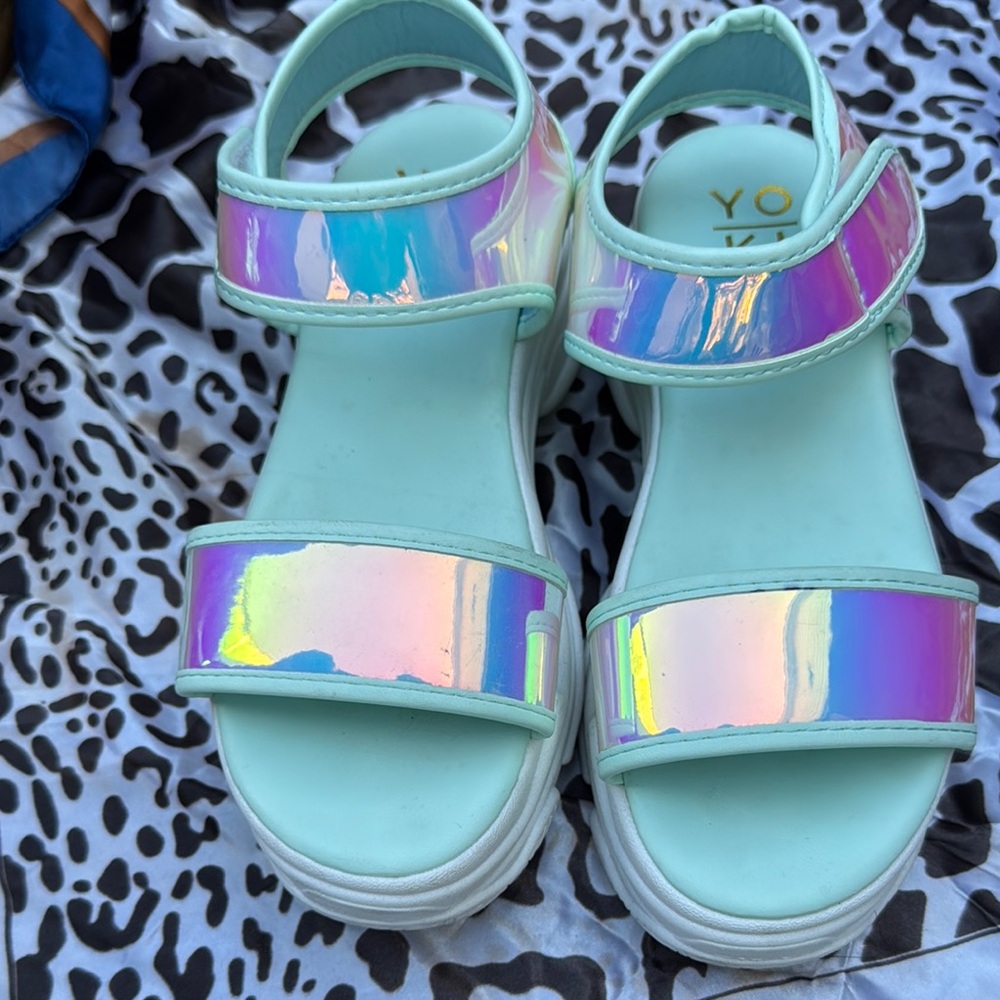 Yoki Sea Green and White Sandals with Holographic Straps!